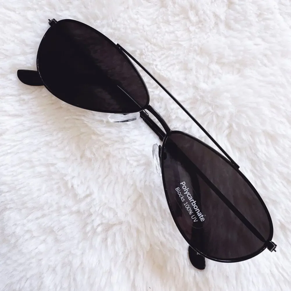 Cynthia Black Aviator Slim Sunglasses